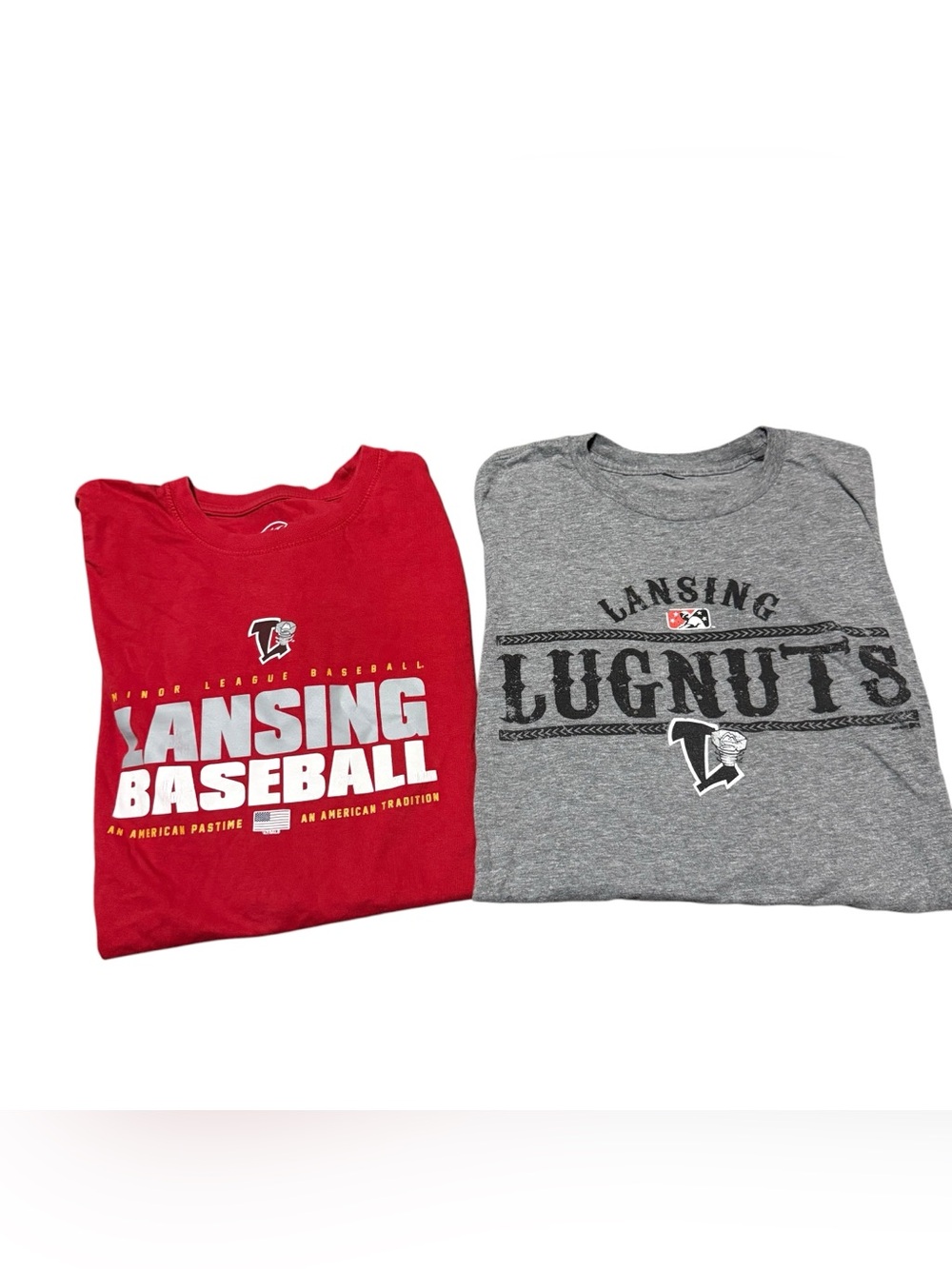 Lansing Lugnuts Mens 2XL T-shirt Lot Of 2 Red Gray